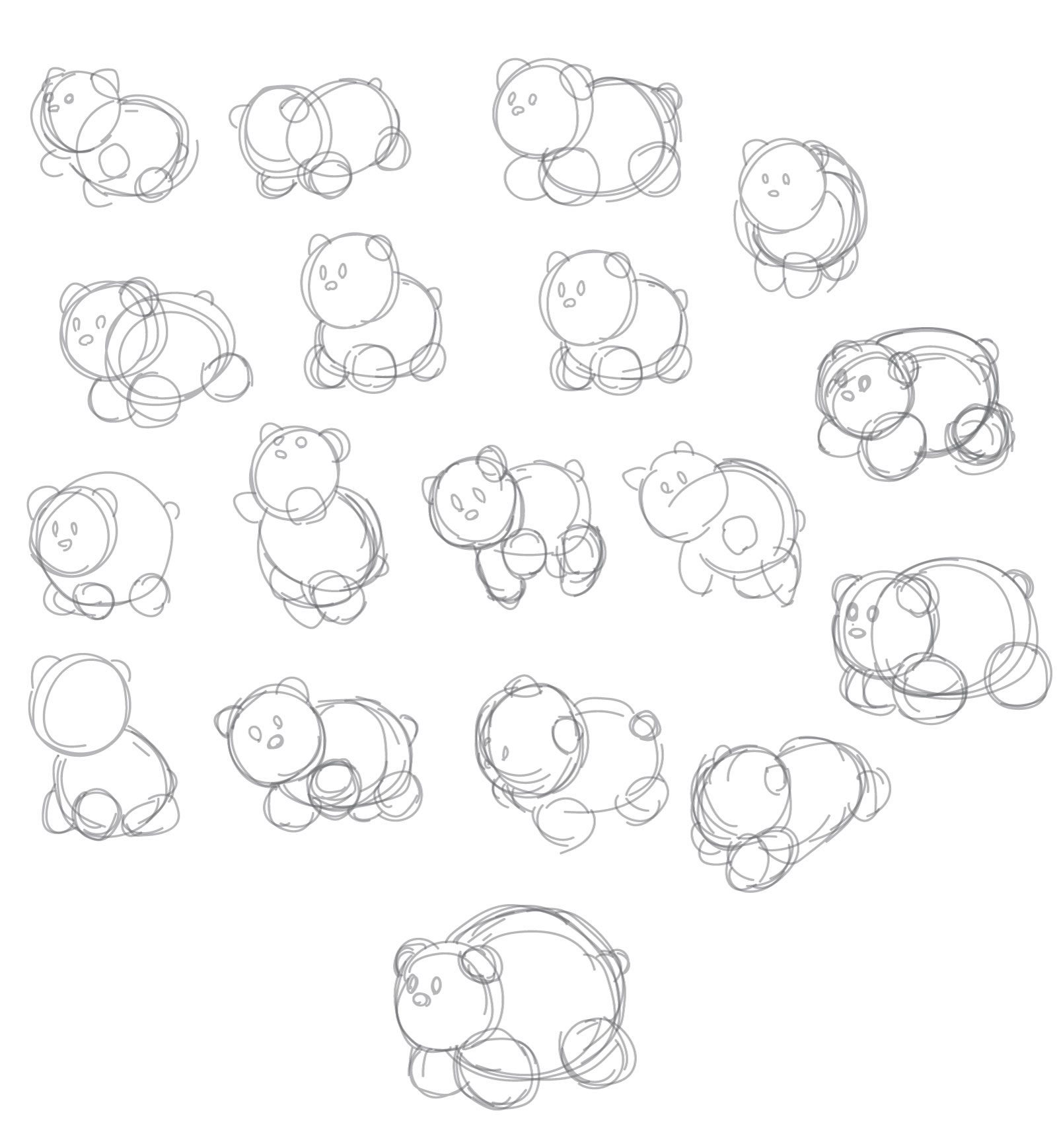 Several sketches of the water bear in different poses