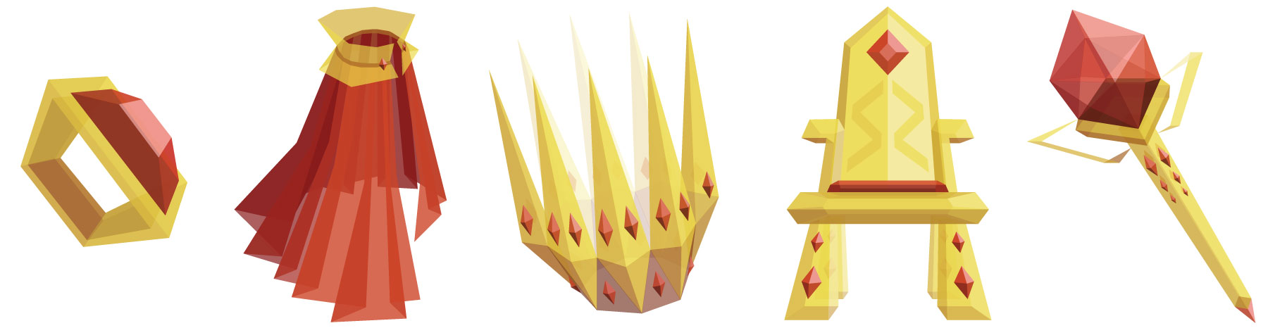 Ring, robe, crown, throne, and sceptre